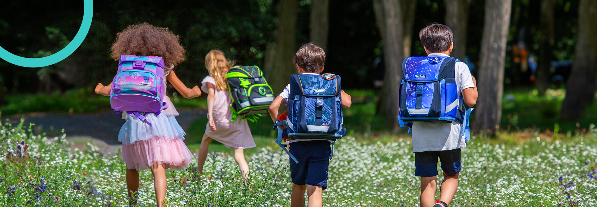 Children running with their Schoolbags